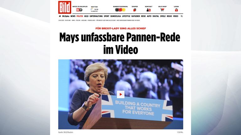 How Bild covered Theresa May's speech at the Conservative party conference in Manchester
