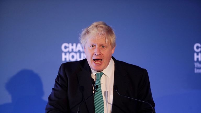Boris Johnson giving a lecture at a Chatham House event
