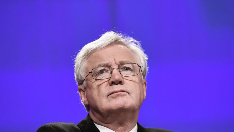 British Secretary of State for Exiting the European Union (Brexit Minister) David Davis addresses media representatives at the European Union Commission in Brussels on October 12, 2017