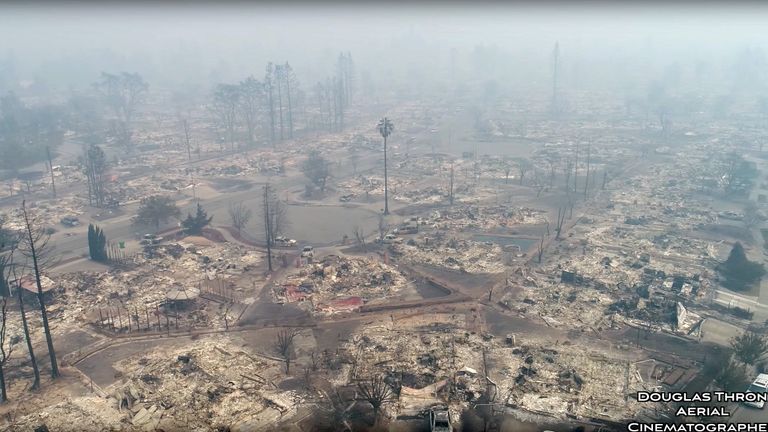 Drone footage shows California wildfire damage | World News | Sky News