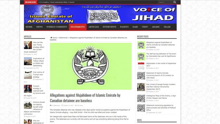 The Taliban's statement on Joshua Boyle's 