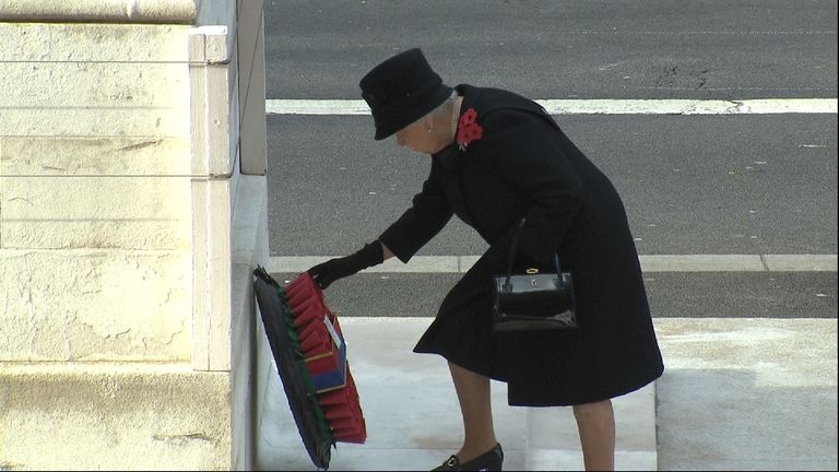 CE grab of shot of Queen in 2016 as has asked Charles to put wreath for her at age of 91. 
