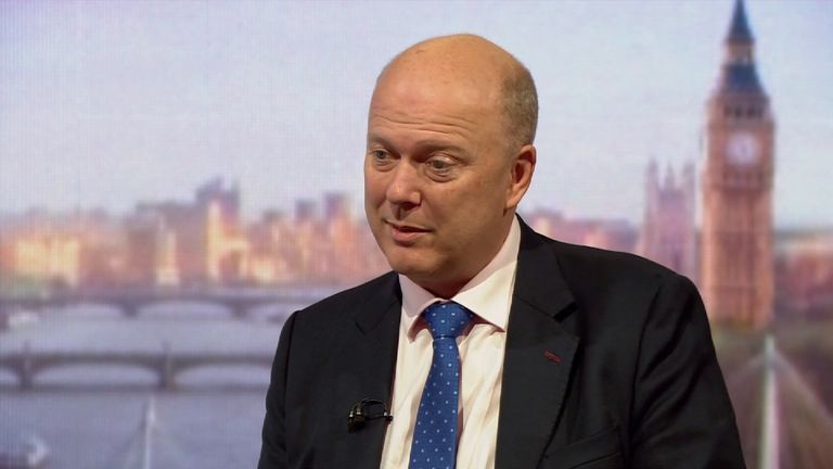Conservative MP and Transport Secretary Chris Grayling on the BBC&#39;s Andrew Marr Show