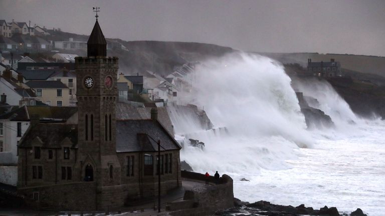 Porthleven in Cornwall was also hit by fierce waves