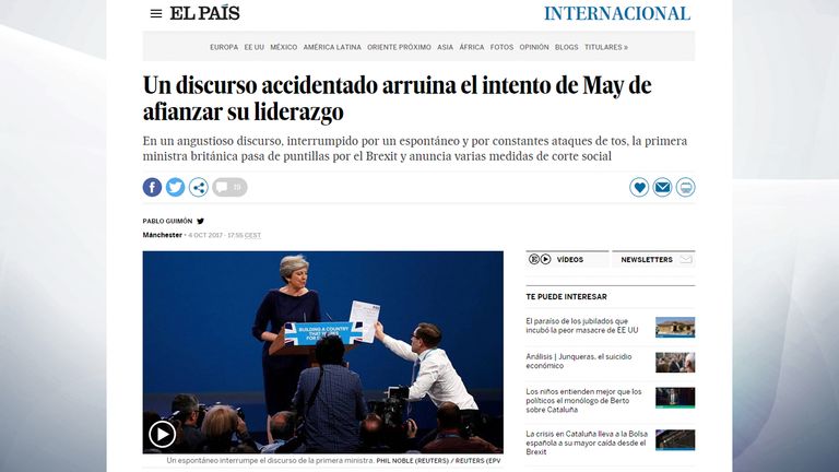 How El Pais covered Theresa May's speech at the Conservative party conference in Manchester