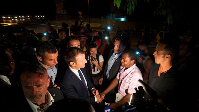 Emmanuel Macron visiting residents in the Cogneau Lamirande neighbourhood