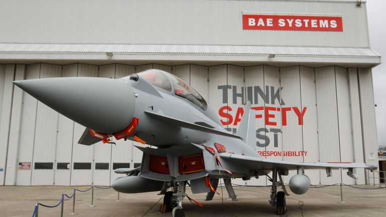 A Eurofighter Typhoon at BAE Systems, Warton Aerodrome, Lancashire.