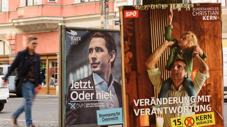 Posters in the capital advertise candidates for Austria's two governing parties