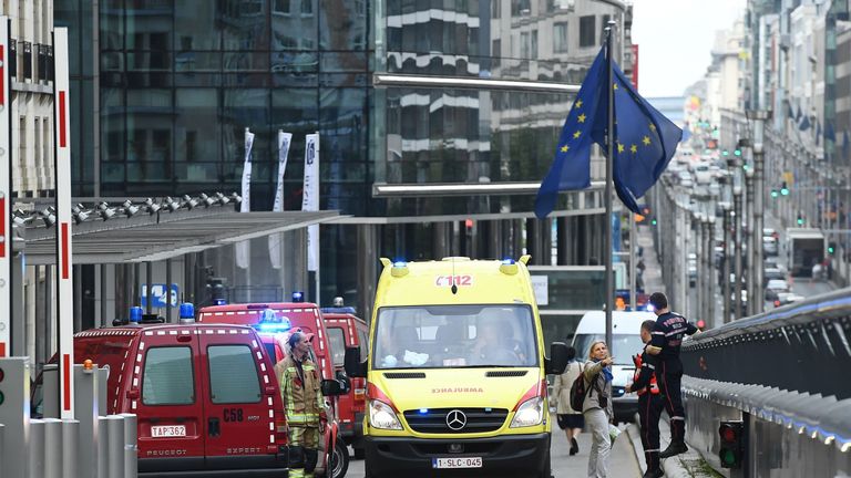 Belgian rescue personnel arrive at The European Council in Brussels