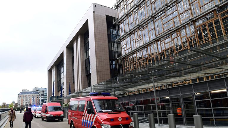 Belgian rescue personnel gather at The European Council in Brussels 
