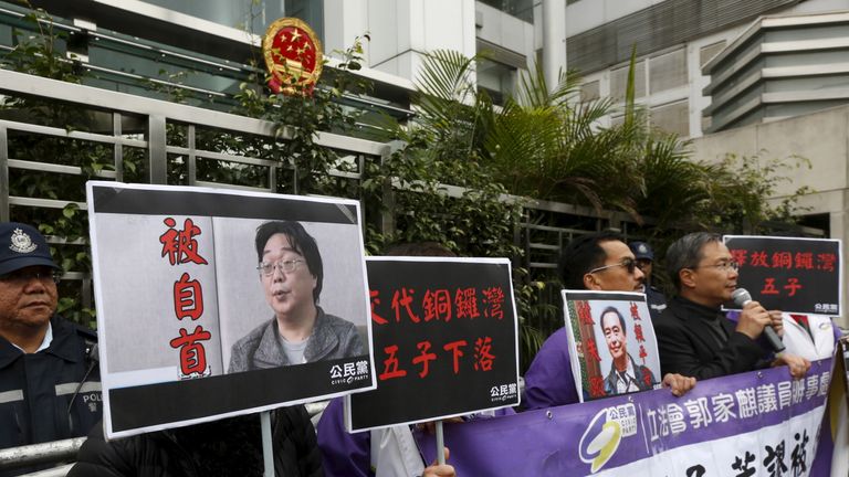 Campaigners who had been calling for the release of Gui Minhai (left)