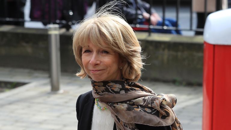 Corrie star Helen Worth arriving at Liz Dawn&#39;s funeral at Salford Cathedral