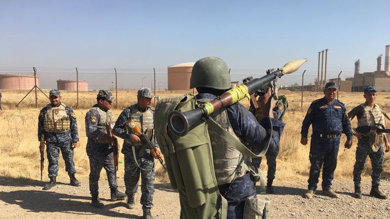 Members of Iraqi federal forces enter oil fields in Kirkuk
