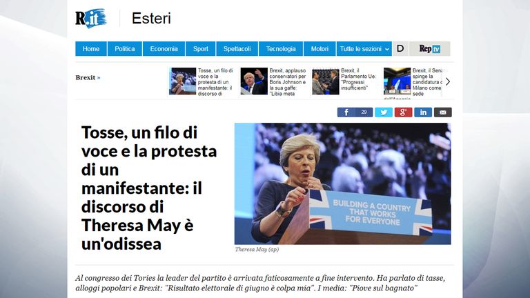 How La Reppublica covered Theresa May's speech at the Conservative party conference in Manchester