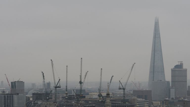 Smog over the London skyline in March 2015