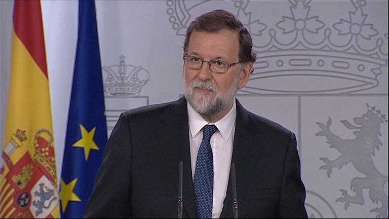 Spain&#39;s PM Mariano Rajoy says he has approved implementing Article 155 allowing the Madrid government to take back some powers from Catalonia
