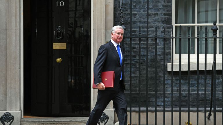 Defence Secretary Sir Michael Fallon leaving Downing Street after a Cabinet meeting