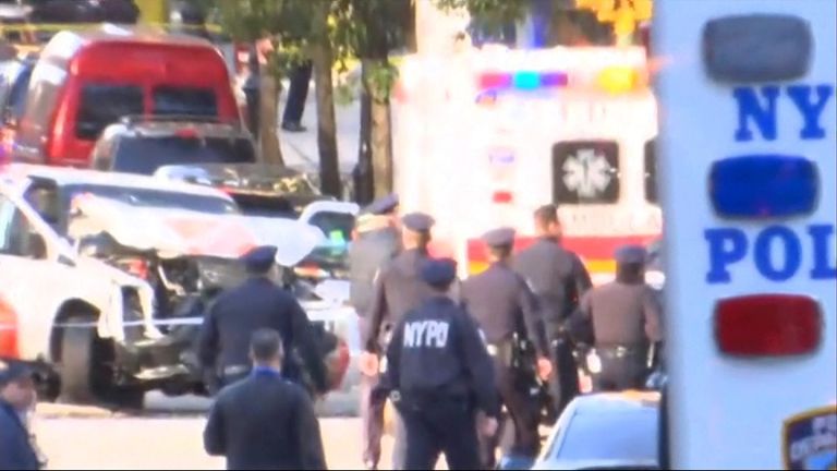 Emergency services attend scene of shooting and vehicle related attack in New York