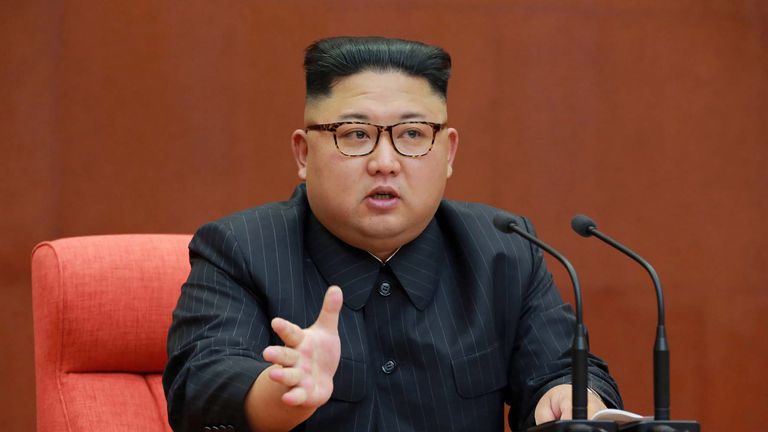 Kim Jong Un speaks to officials of the Workers&#39; Party of Korea