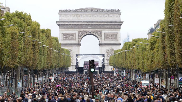 The Champs Elysees is a sea of bodies as it is free of cars