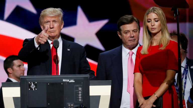 Donald Trump, Paul Manafort and Ivanka Trump in 2016