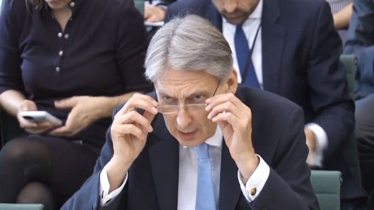 Chancellor Philip Hammond answering questions at the Commons Treasury Select Committee in Westminster, London. PRESS ASSOCIATION Photo. Picture date: Wednesday October 11, 2017. See PA story POLITICS Brexit. Photo credit should read: /PA Wire

