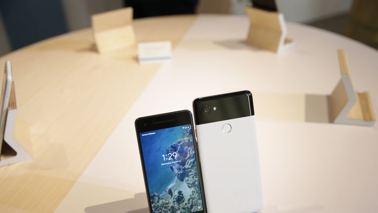 The new Pixel 2 and Pixel 2 XL smartphones at a product launch event