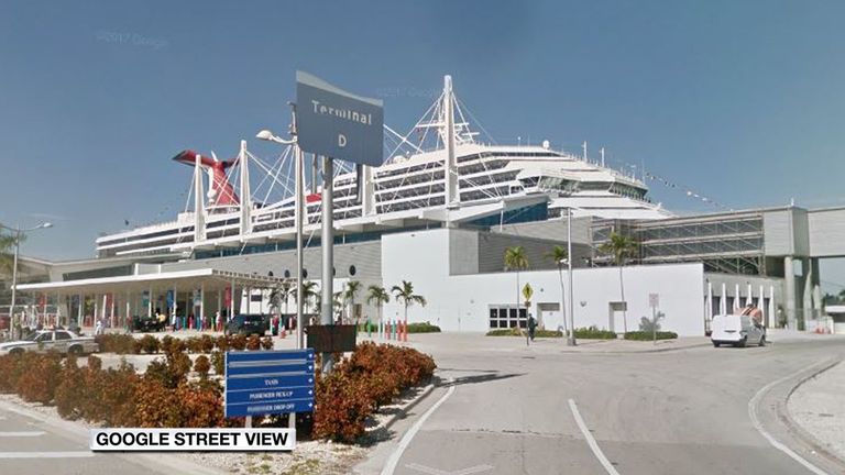 The embarkation point for cruise ships docked at PortMiami