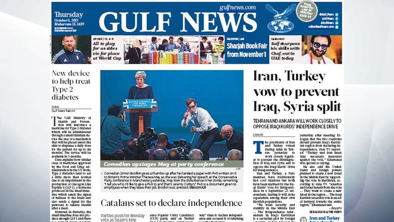 How Gulf News covered Theresa May's speech at the Conservative party conference in Manchester