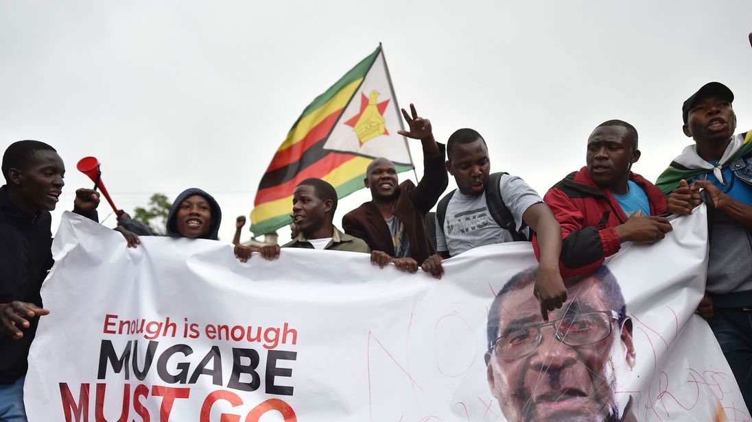 Protesters in Harare demand the resignation of Mr Mugabe