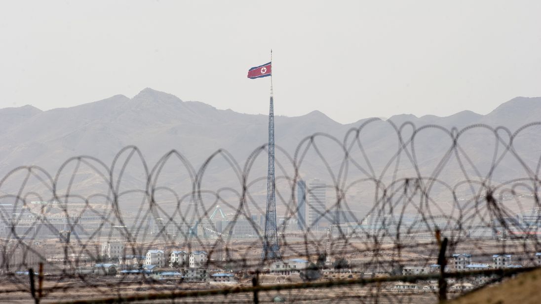 A North Korean propaganda village is pictured from the Observation Post Ouellette in the Joint Security Area of the Demilitarized Zone (DMZ) near Panmunjom on the border between North and South Korea during a visit by US President Barack Obama on March 25, 2012. Obama arrived in Seoul earlier in the day to attend the 2012 Seoul Nuclear Security Summit to be held on March 26-27