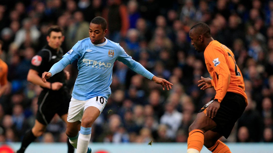 Robinho in action for Manchester City against Hull City in 2009