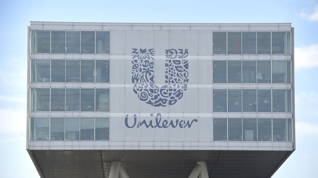  The logo of Unilever at the base camp in Rotterdam. 