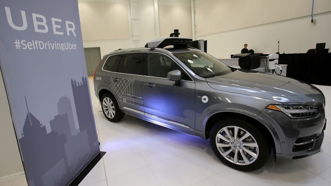 Uber's Volvo XC90 self driving car is shown during a demonstration of self-driving automotive technology in Pittsburgh Pennsylvania