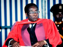 Mugabe looks on after being awarded Doctor Honoris Causa in July 1984 at the University of Harare