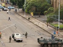Soldiers stand on the streets in Harare, Zimbabwe