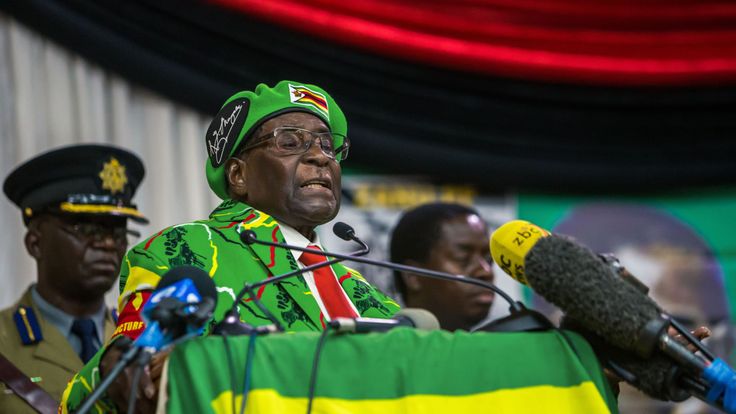   Robert Mugabe, president of imbabwe, delivers a speech at a meeting of the youth league of his party, during the next two decades. a cabinet reshuffle in October. 7, 2017, in Harare 