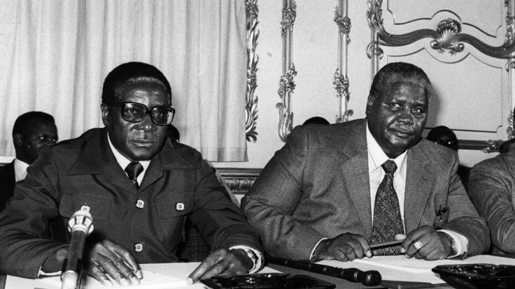   Robert Mugabe and Joshua Nkomo, ZAPU leaders, at the Lancaster House talks in 1979 