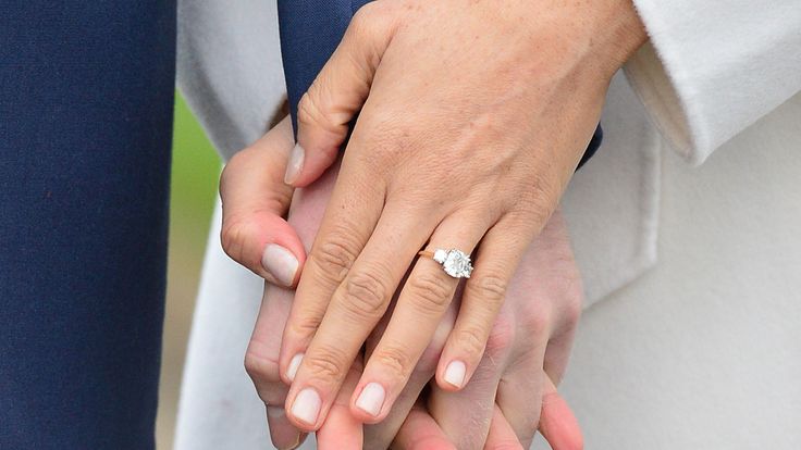 Meghan Markle shows off her engagement ring in the Sunken Garden at Kensington Palace, London