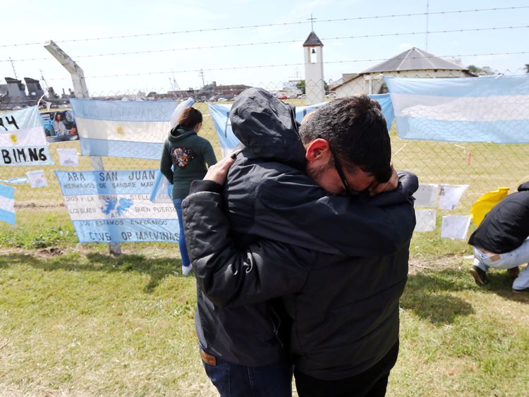 Relatives and friends of Tagliapietra, one of the 44 crew members of the missing at sea ARA San Juan