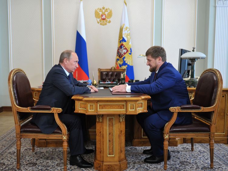 Mr Kadyrov with his &#39;idol&#39;, Vladimir Putin, in Russia in 2013 
