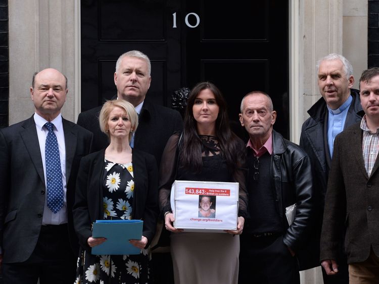 Supporters of the Chennai Six outside of Number 10 Downing Street. Pic: Stefan Rousseau/PA Wire