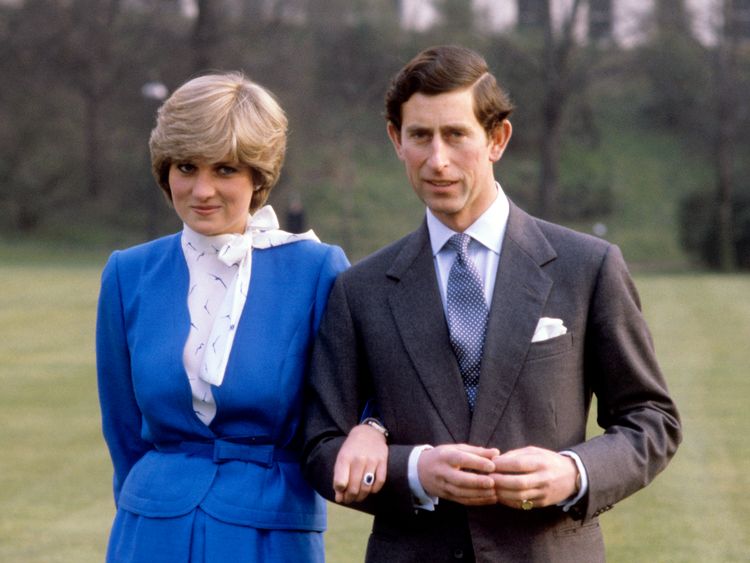The Prince and Princess of Wales announce their engagement at Buckingham Palace in February 1981.
