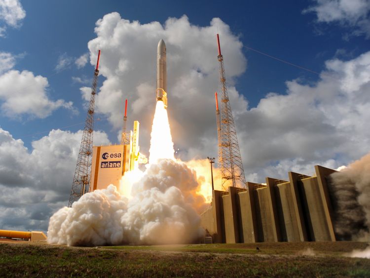 Ariane Flight VA233 carrying four European Galileo navigation satellites launches November 15, 2016 in Kourou, French Guiana