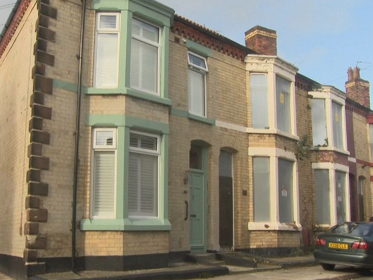 Terrace houses on street in Liverpool.