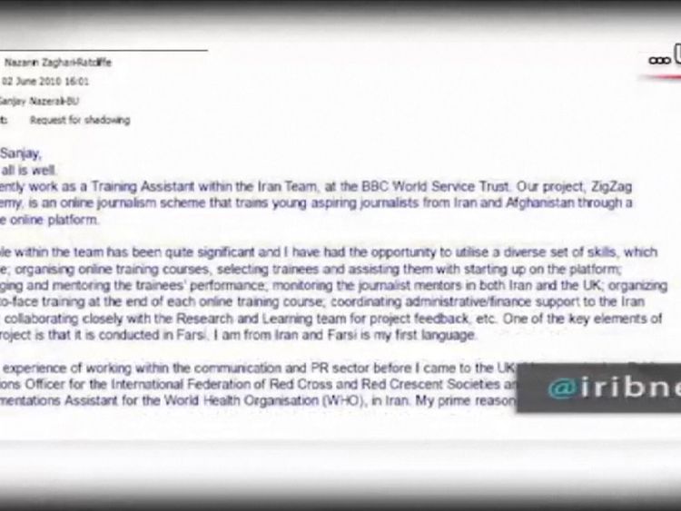 An email to an associate from Nazanin Zaghari-Ratcliffe that describes her work with the BBC World Service training journalists, which the Iranian regime claims is evidence she was working to undermine Iran