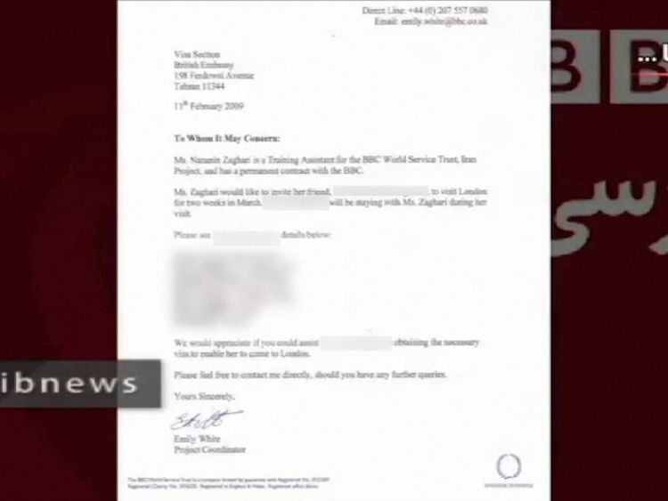 A letter to the British Embassy in Tehran from BBC worker Nazanin Zaghari-Ratcliffe which the Iranian regime claims is evidence she was working to undermine Iran