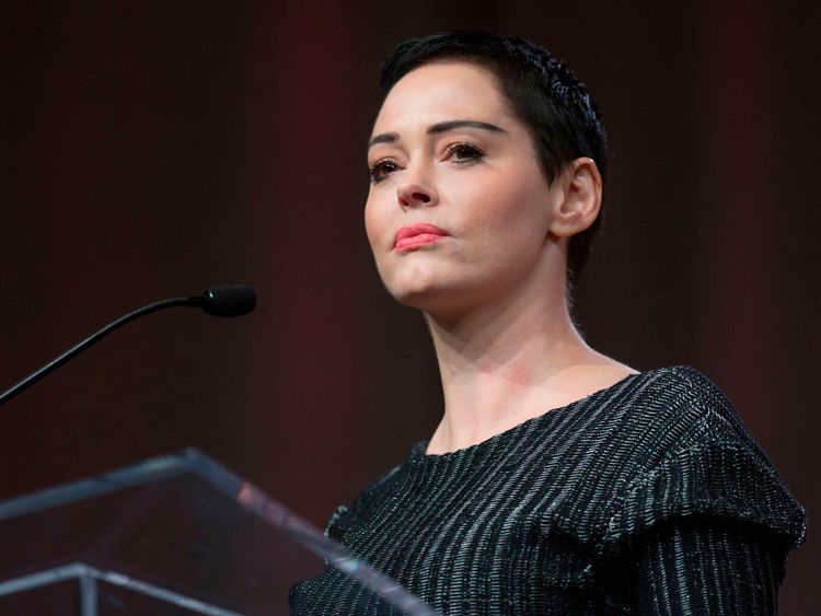 Rose McGowan speaking out against Harvey Weinstein after her interview broke the story. 