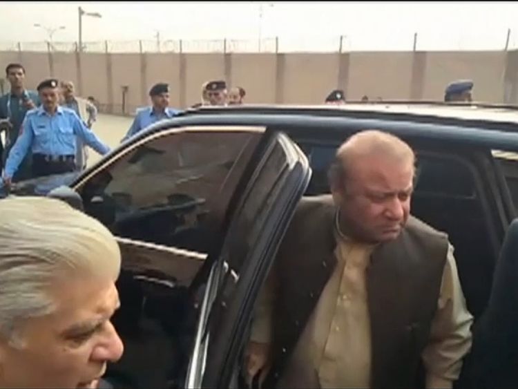 Pakistan's ousted Prime Minister Nawaz Sharif arrives at court