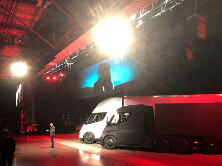 Elon Musk unveiling the Semi truck in Los Angeles